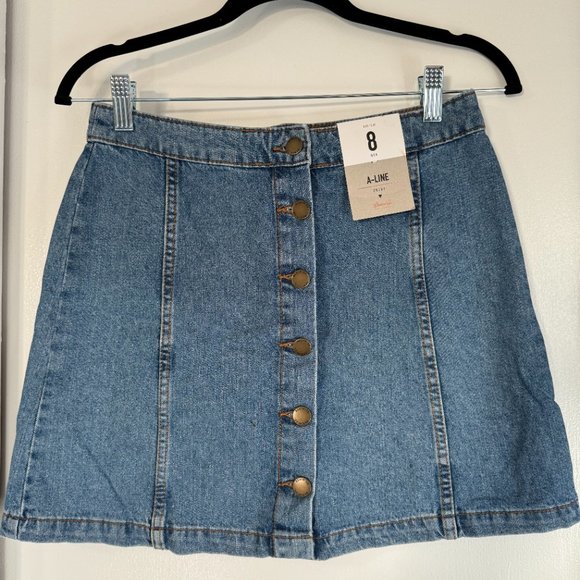 NWT Primark Denim A-line skirt Medium Wash Women's Size 8 - Picture 1 of 9